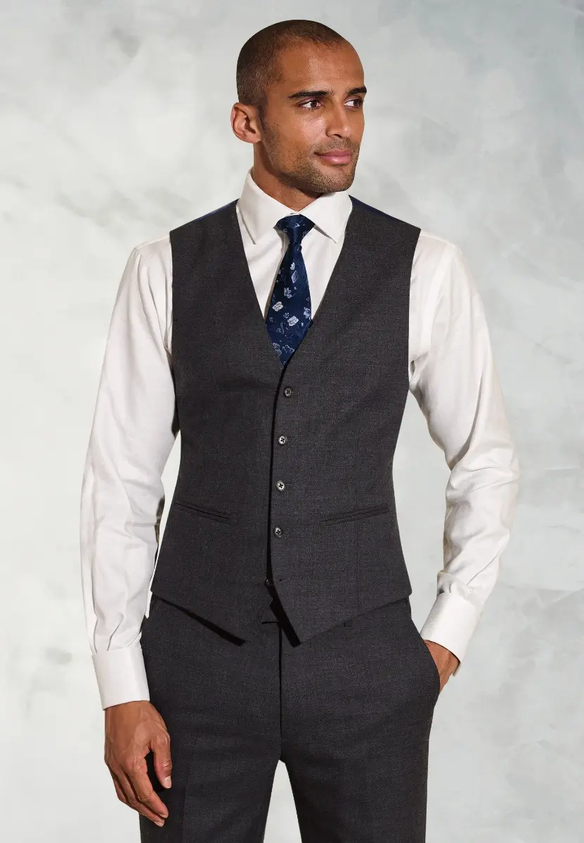 Tailored Fit Wells Charcoal Wool Blend Waistcoat