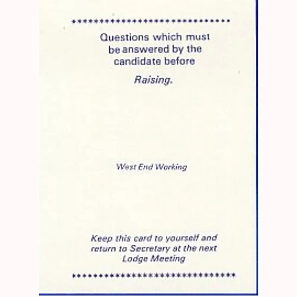 West End Working Raising Card
