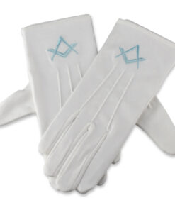 White Cotton Gloves With Light Blue Square & Compass Motif