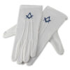 White Cotton Gloves With Royal Blue Square & Compass Motif
