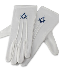 White Cotton Gloves With Royal Blue Square & Compass Motif