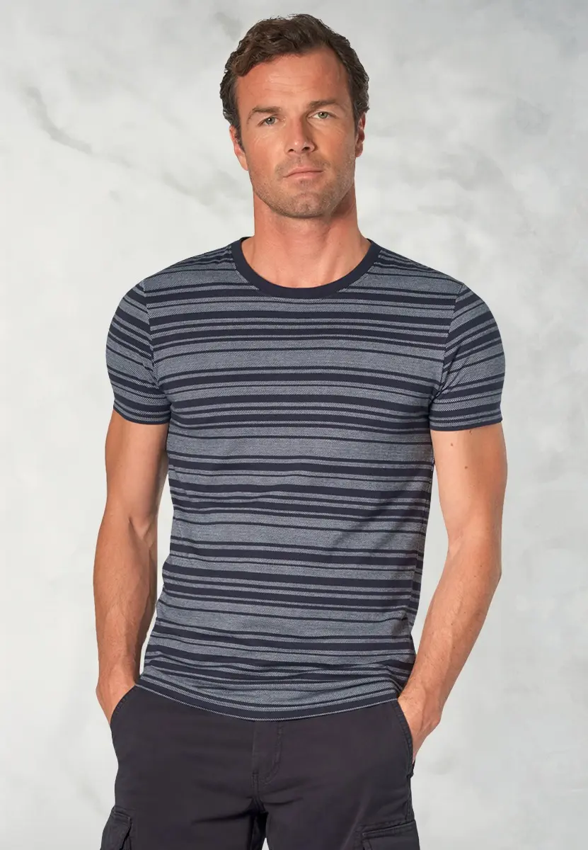 Willis Pure Cotton Navy Herringbone Hoop T-Shirt