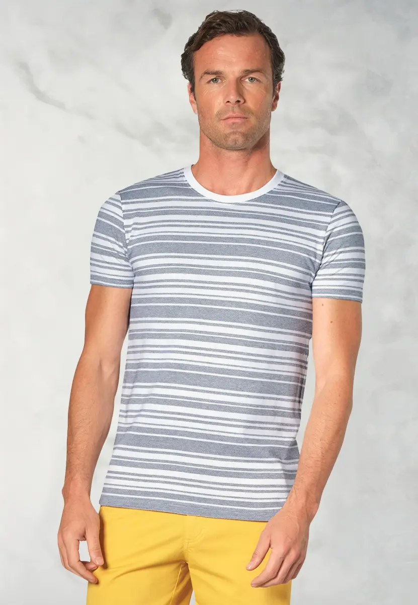 Willis Pure Cotton White Herringbone Hoop T-Shirt