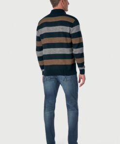 Alternative view of Woodbridge Navy Stripe Zip Neck Cotton Jumper