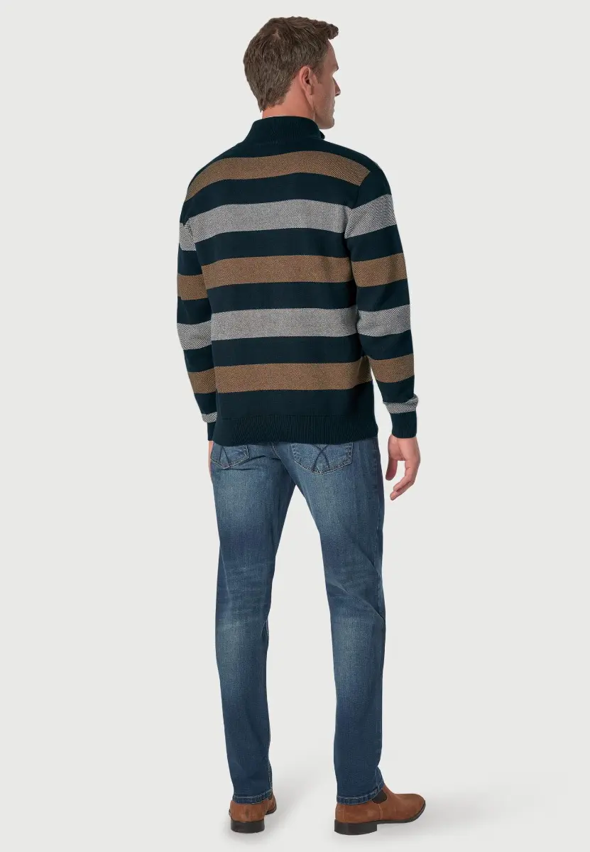 Woodbridge Navy Stripe Zip Neck Cotton Jumper - Image 2